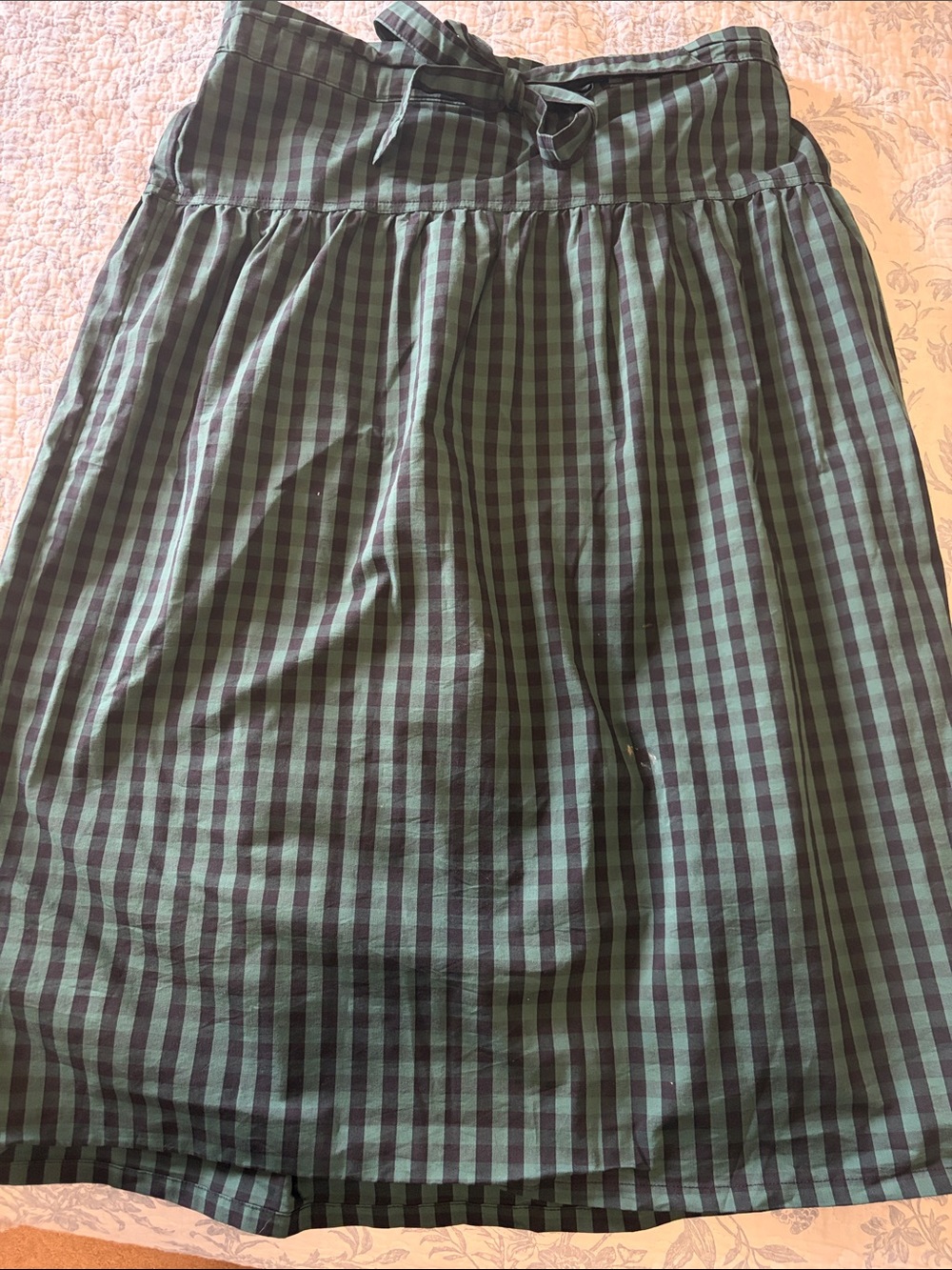 Draper James Green and Black Gingham Tie-Waist Midi Skirt